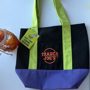 Trader Joe's Black and Purple Canvas Tote Bag